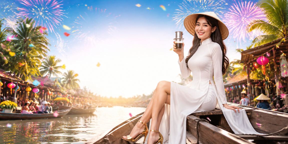 Người dùng đặt cược thể thao trên điện thoại bên bờ sông Mekong cùng cà phê Việt Nam
